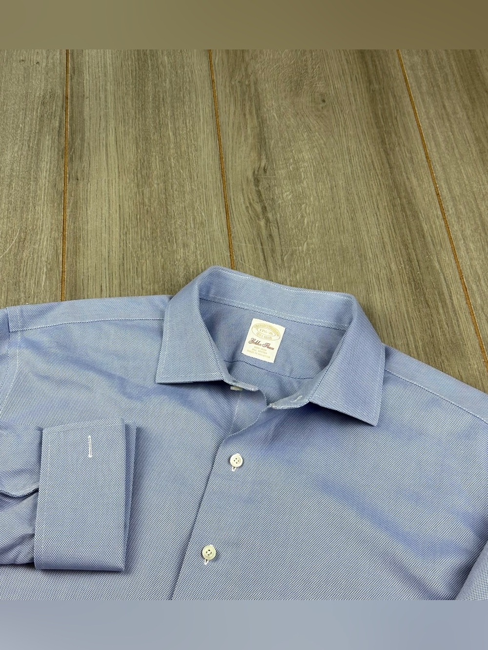 Brooks Brothers Golden Fleece Dress Shirt 17.5-35 French Cuff Pique Cotton Blue